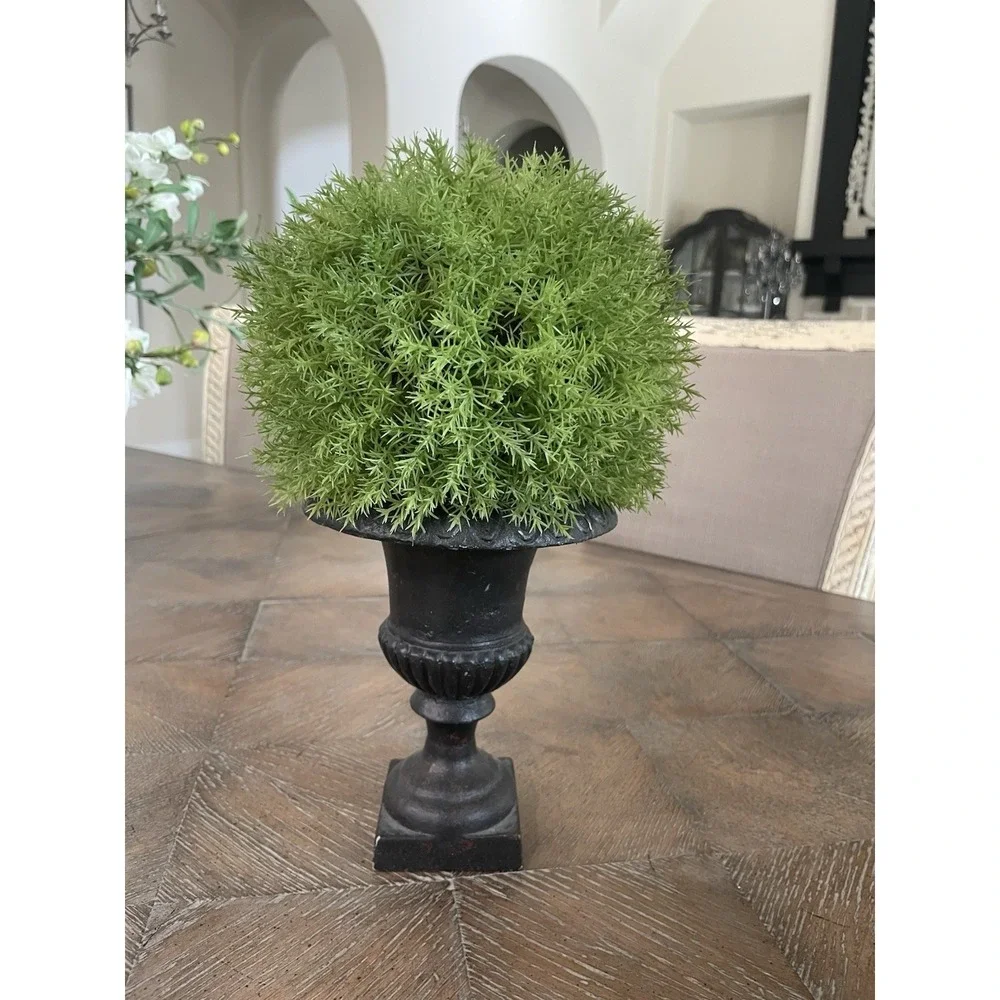 Artificial Greenery Ball Topiary in Black Resin Urn Planter Pot 12